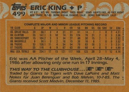 Eric King  baseball card collectible - Main Image 2
