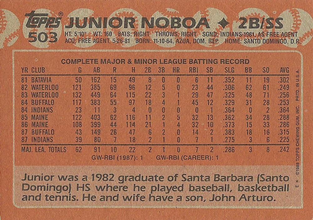 Junior Noboa  baseball card collectible - Main Image 2
