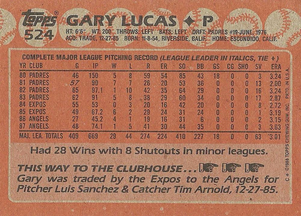 Gary Lucas  baseball card collectible - Main Image 2