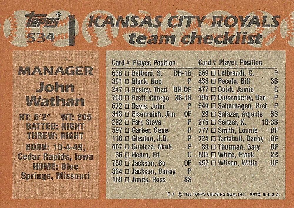John Wathan  baseball card collectible - Main Image 2
