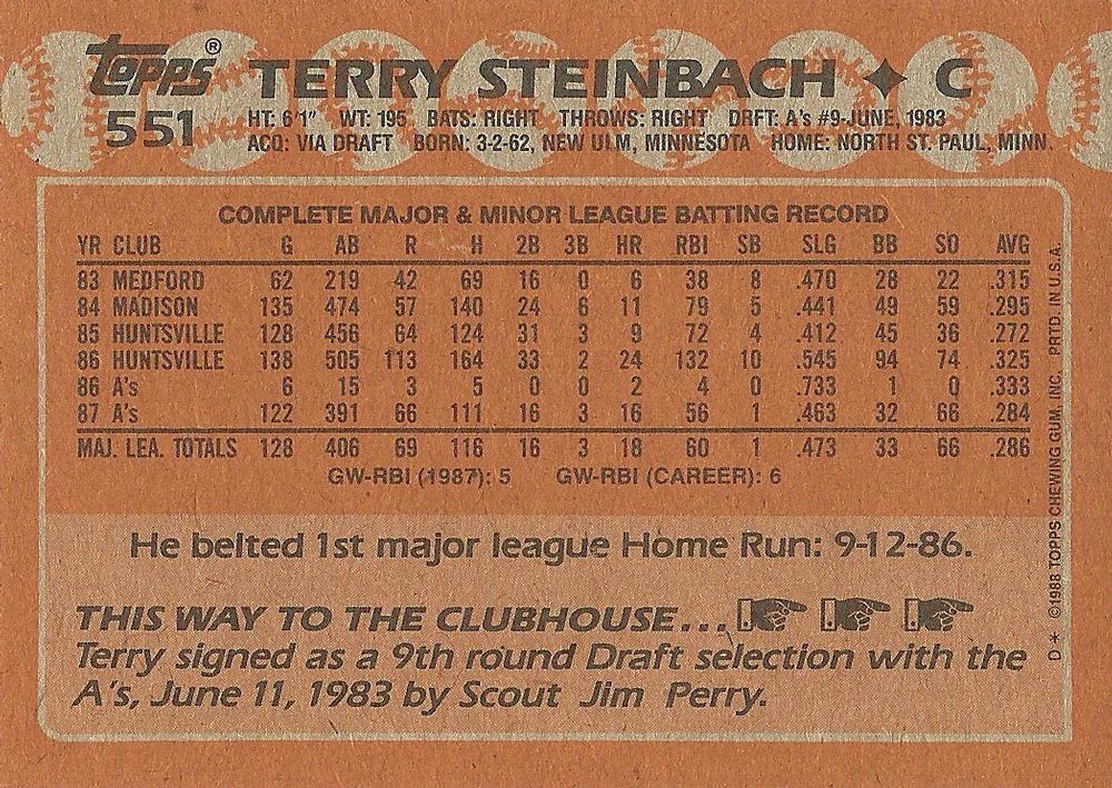 Terry Steinbach  baseball card collectible - Main Image 2