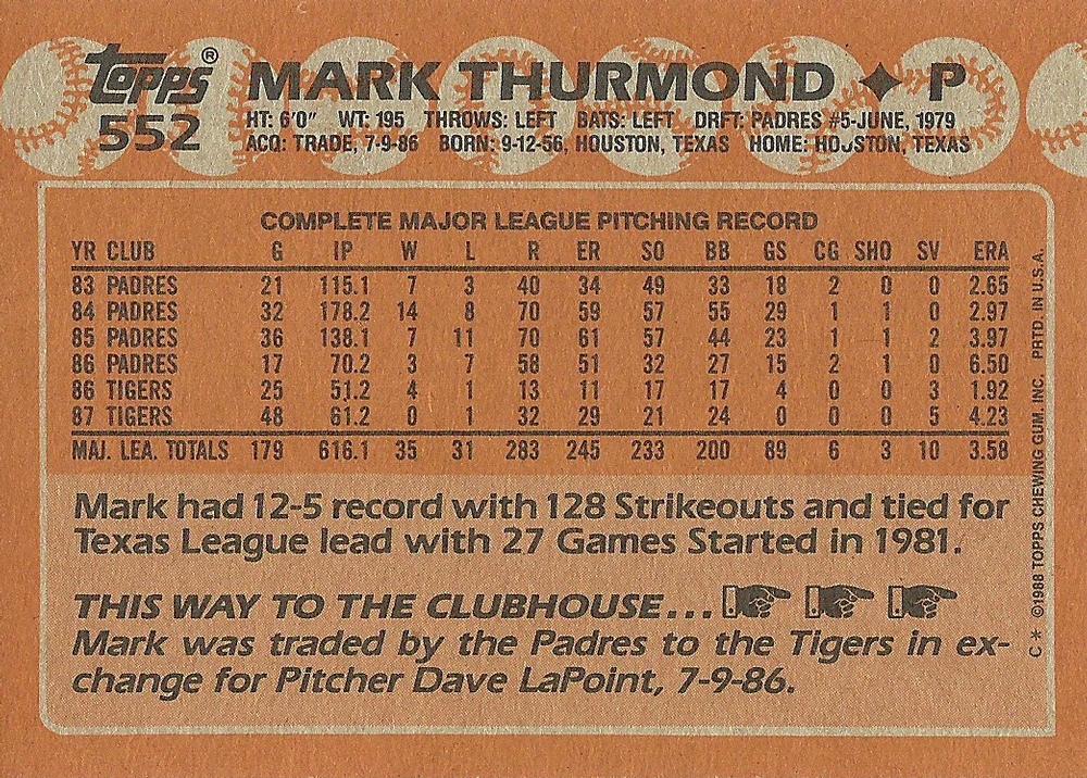 Mark Thurmond  baseball card collectible - Main Image 2