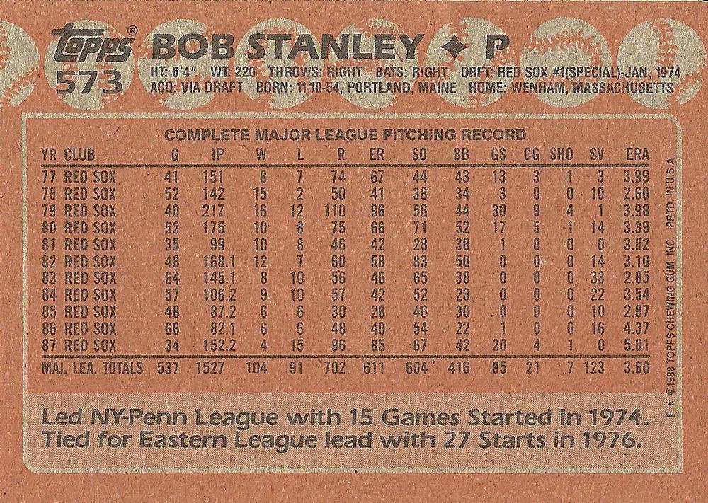 Bob Stanley  baseball card collectible - Main Image 2
