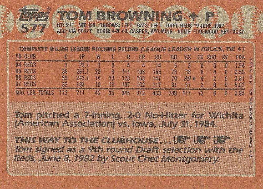 Tom Browning  baseball card collectible - Main Image 2