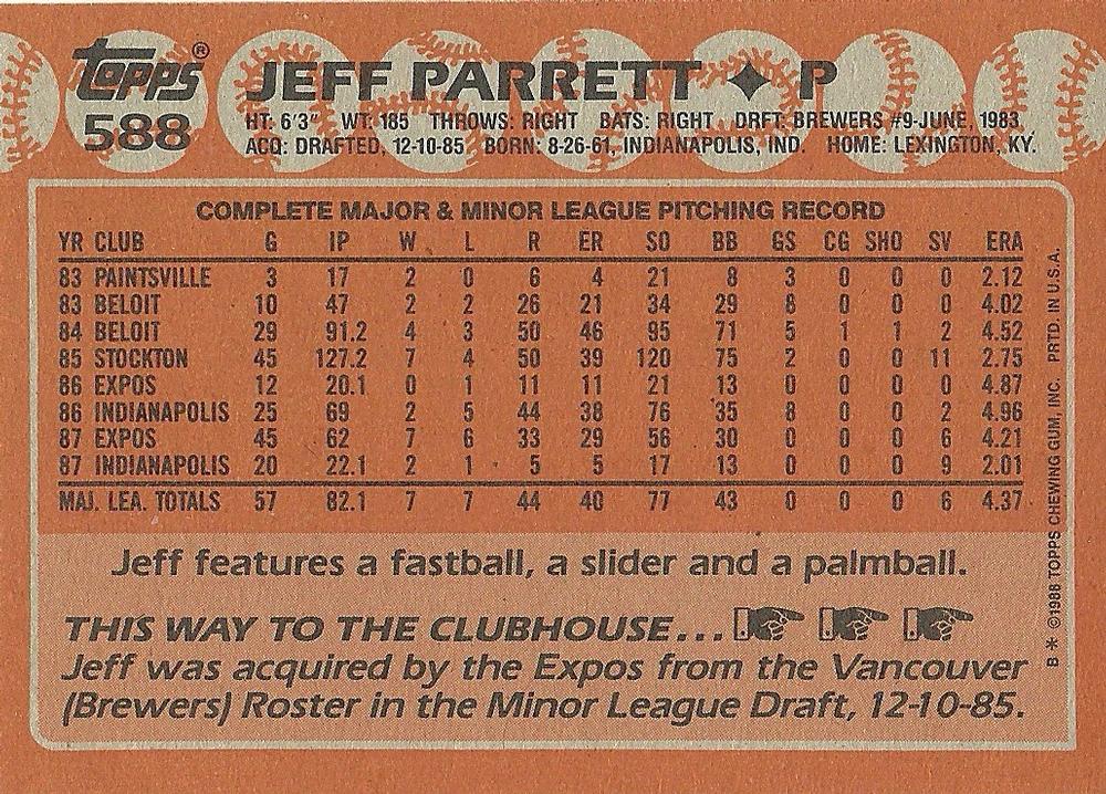 Jeff Parrett  baseball card collectible - Main Image 2