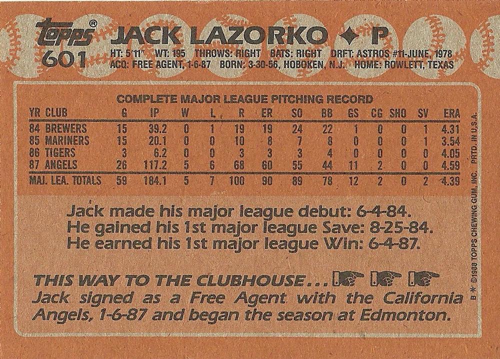 Jack Lazorko  baseball card collectible - Main Image 2