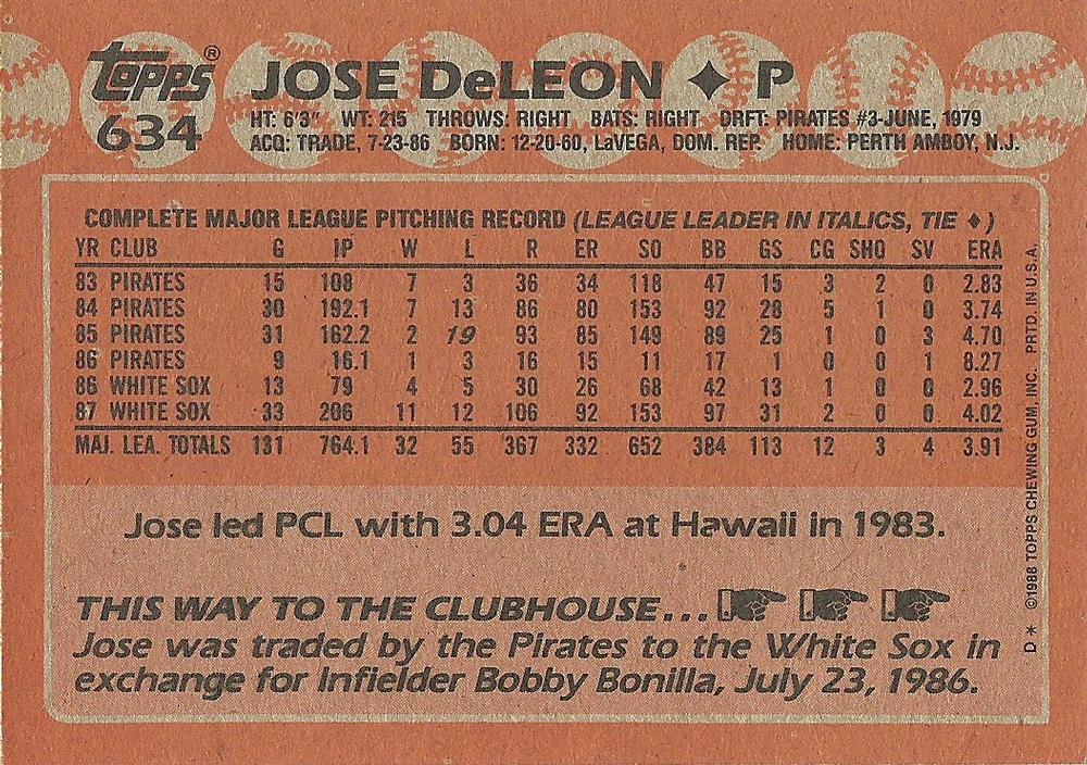 Jose DeLeon  baseball card collectible - Main Image 2