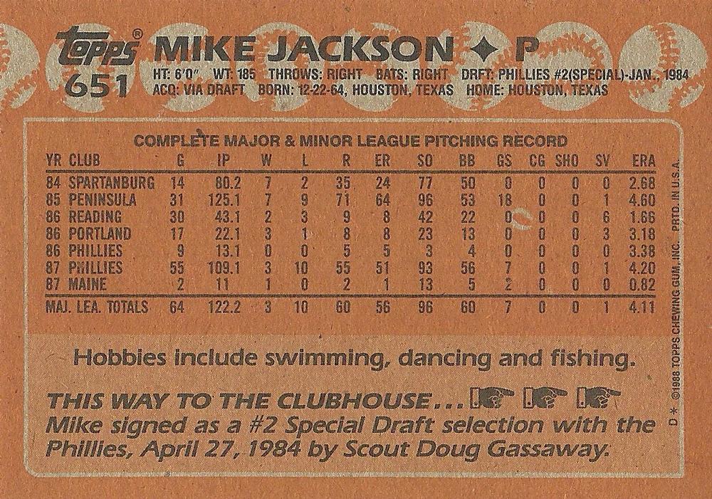 Mike Jackson  baseball card collectible - Main Image 2