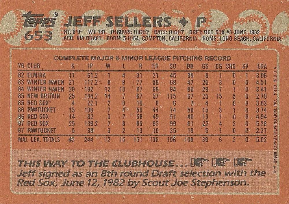 Jeff Sellers  baseball card collectible - Main Image 2