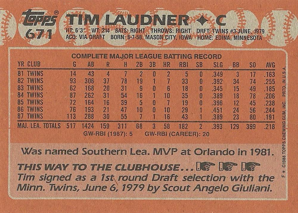 Tim Laudner  baseball card collectible - Main Image 2