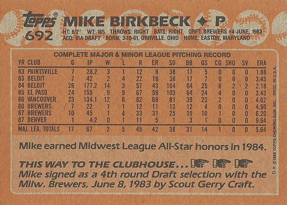 Mike Birkbeck  baseball card collectible - Main Image 2