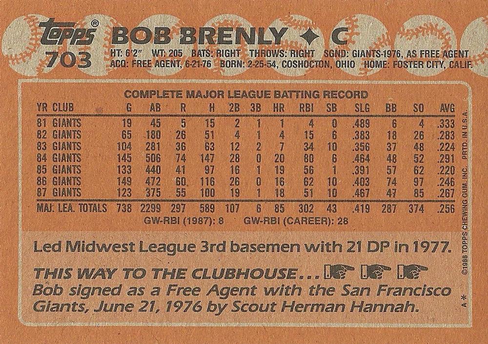 Bob Brenly  baseball card collectible - Main Image 2