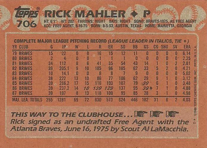Rick Mahler  baseball card collectible - Main Image 2