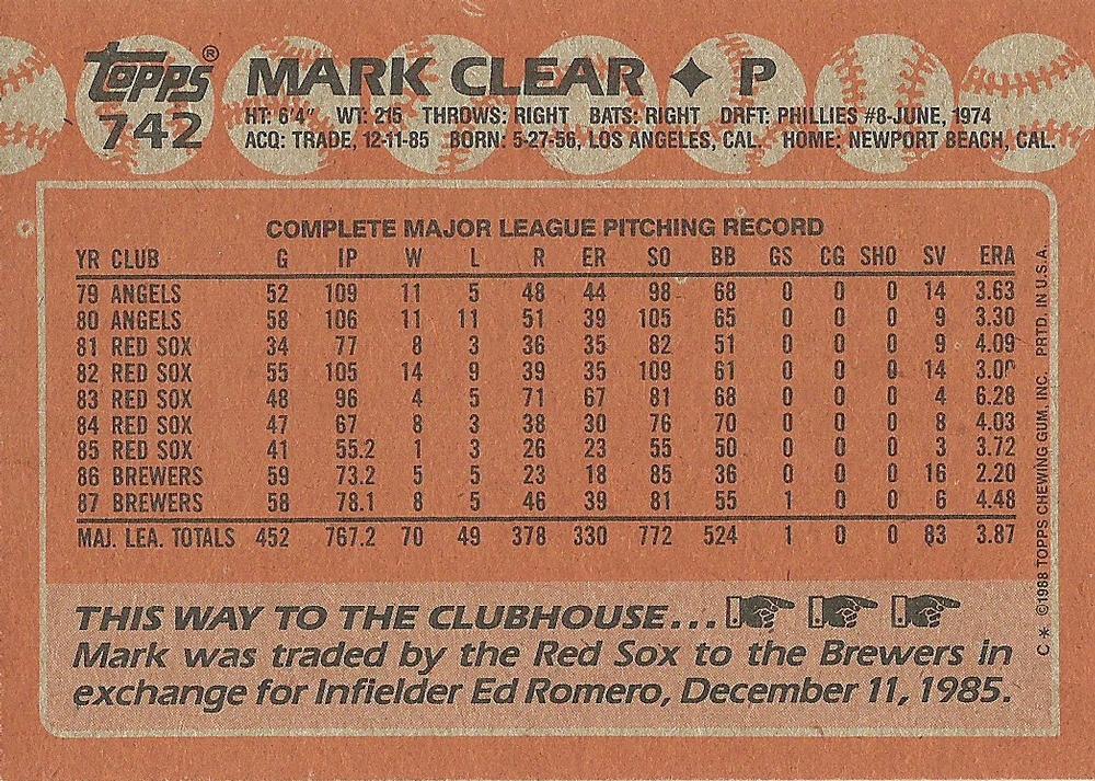 Mark Clear  baseball card collectible - Main Image 2