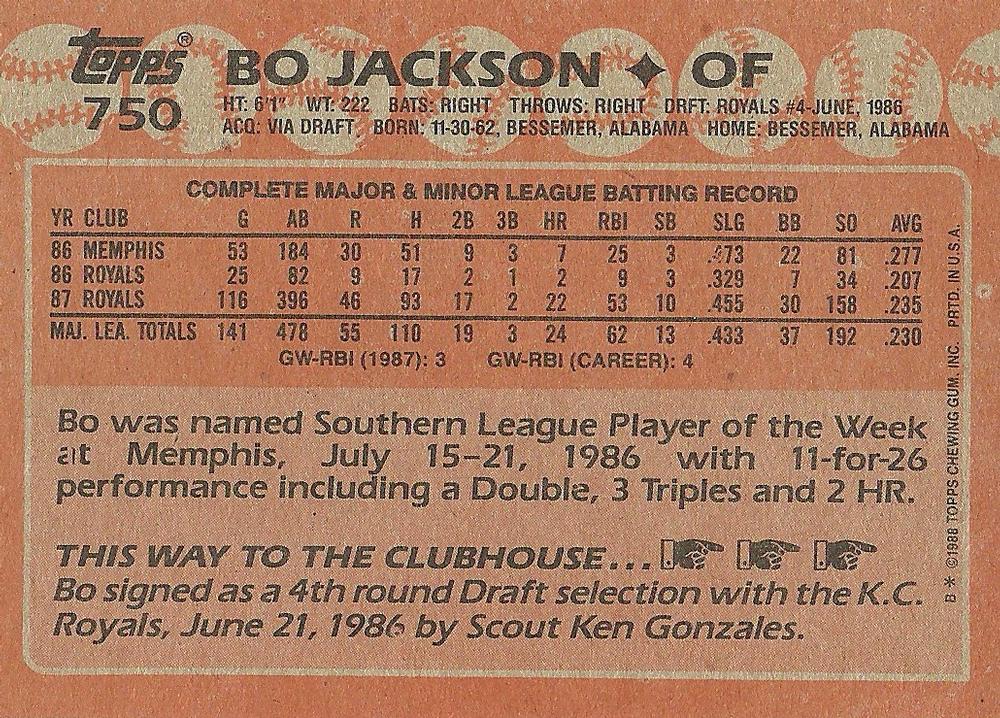 Bo Jackson  baseball card collectible - Main Image 2