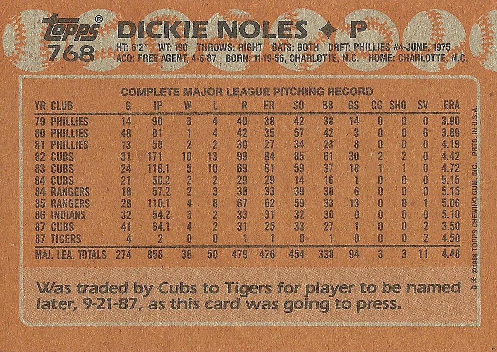 Dickie Noles  baseball card collectible - Main Image 2