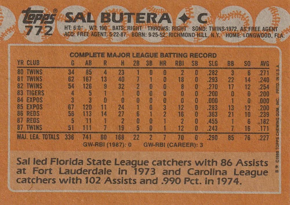 Sal Butera  baseball card collectible - Main Image 2