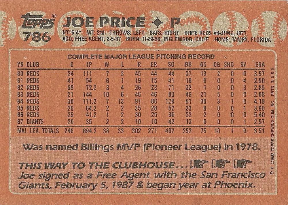 Joe Price  baseball card collectible - Main Image 2
