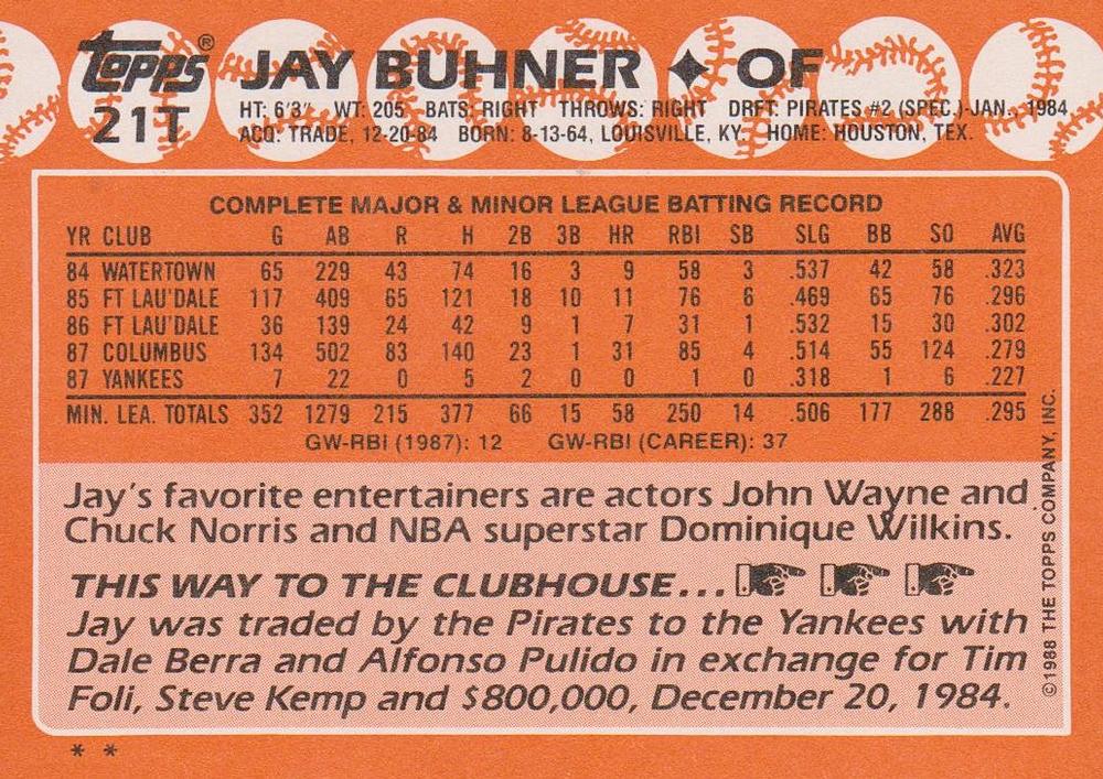 Jay Buhner  baseball card collectible - Main Image 2