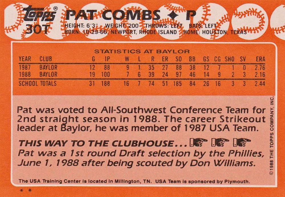 Pat Combs  baseball card collectible - Main Image 2