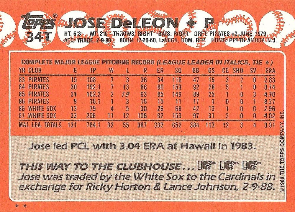 Jose DeLeon  baseball card collectible - Main Image 2