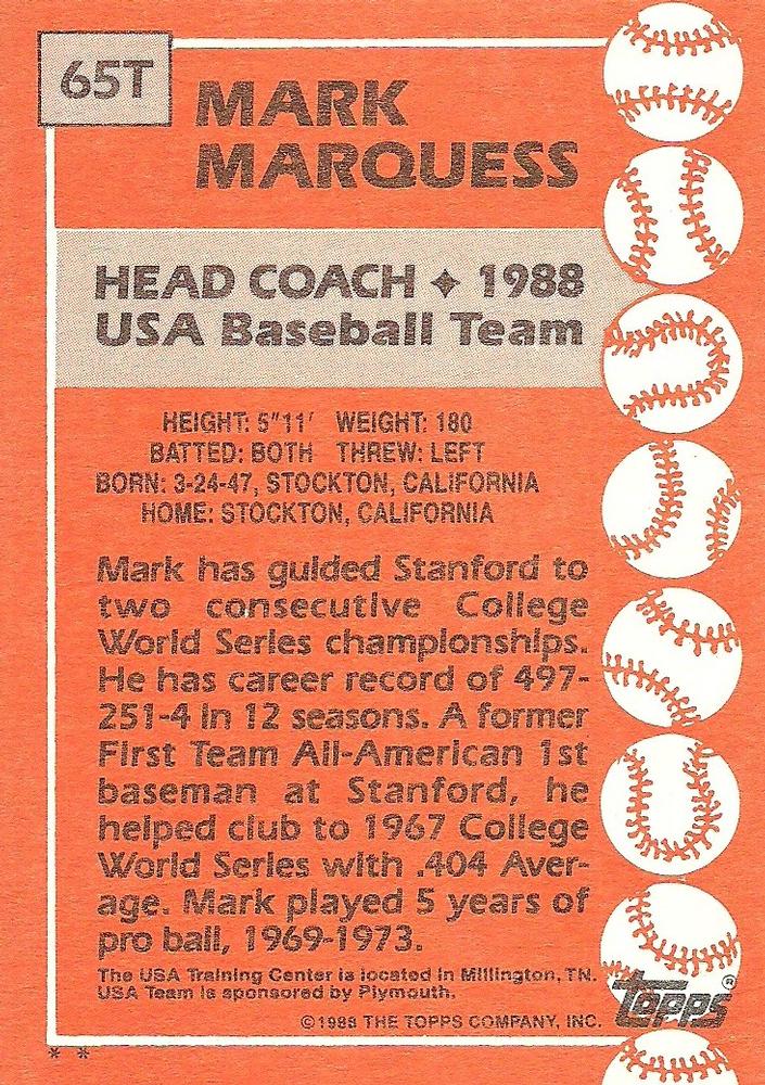Mark Marquess  baseball card collectible - Main Image 2
