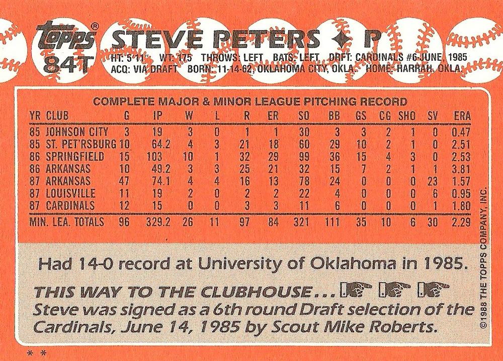 Steve Peters  baseball card collectible - Main Image 2