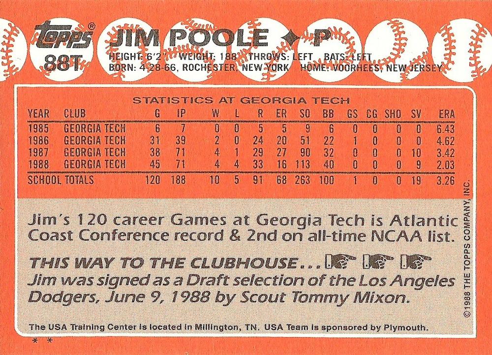 Jim Poole  baseball card collectible - Main Image 2