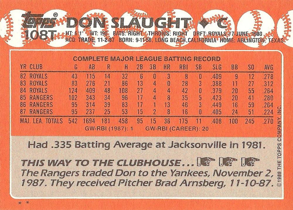 Don Slaught  baseball card collectible - Main Image 2