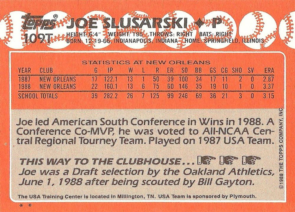 Joe Slusarski  baseball card collectible - Main Image 2