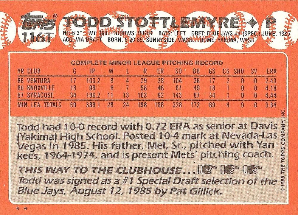 Todd Stottlemyre  baseball card collectible - Main Image 2