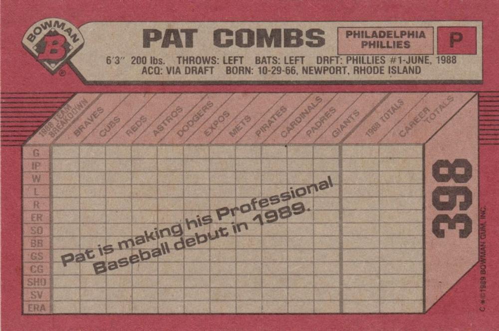 Pat Combs  baseball card collectible - Main Image 2