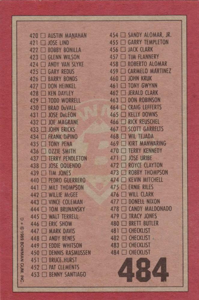 Checklist: 364-484  baseball card collectible - Main Image 2