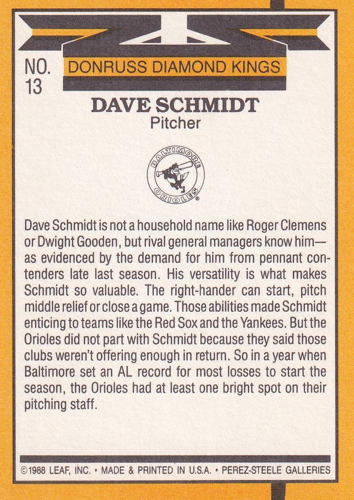 Dave Schmidt  baseball card collectible - Main Image 2
