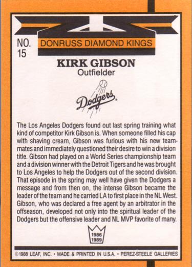 Kirk Gibson  baseball card collectible - Main Image 2