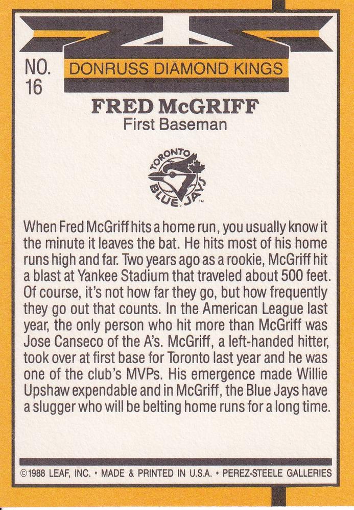 Fred McGriff  baseball card collectible - Main Image 2