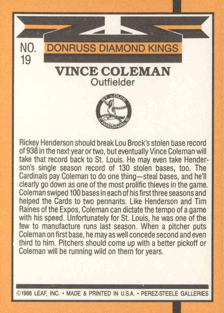 Vince Coleman  baseball card collectible - Main Image 2