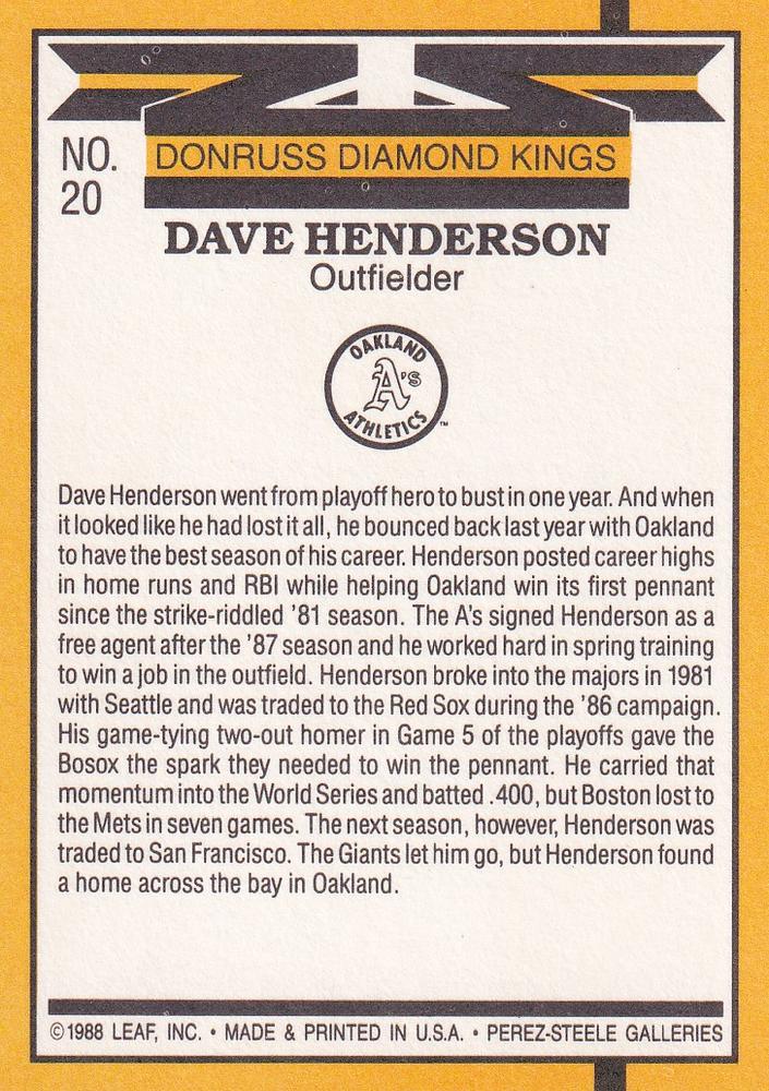 Dave Henderson  baseball card collectible - Main Image 2