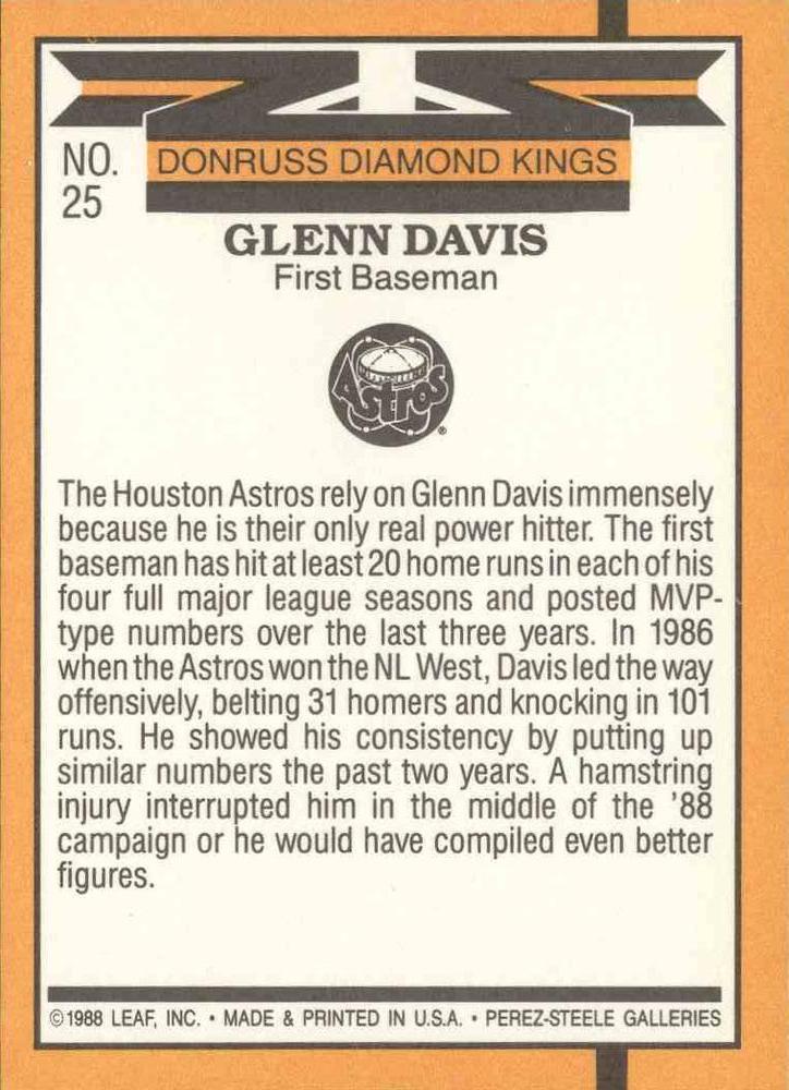 Glenn Davis  baseball card collectible - Main Image 2
