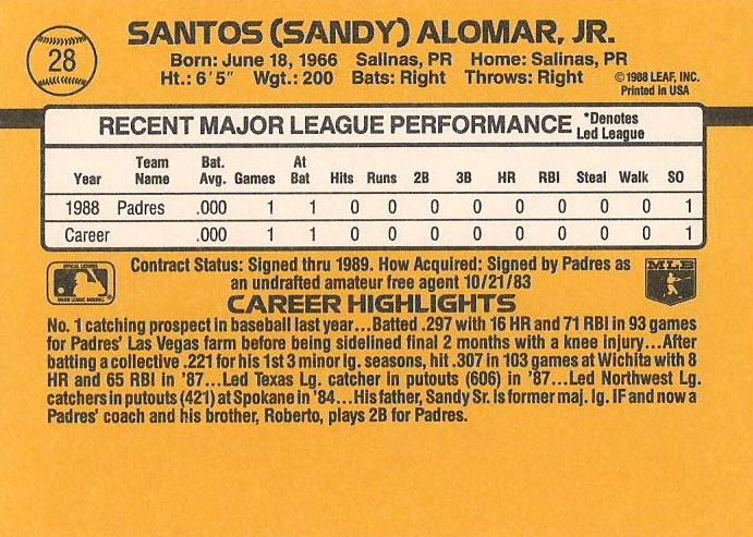 Sandy Alomar Jr.  baseball card collectible - Main Image 2