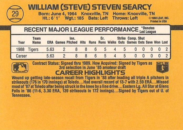 Steve Searcy  baseball card collectible - Main Image 2