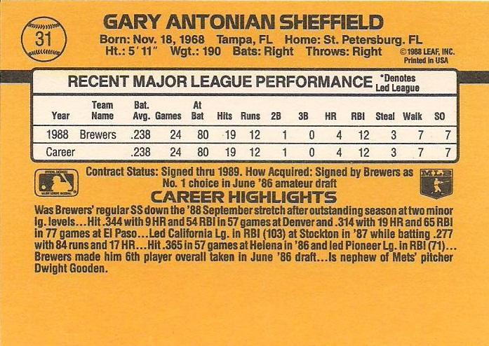 Gary Sheffield  baseball card collectible - Main Image 2