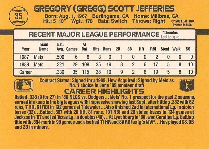 Gregg Jefferies  baseball card collectible - Main Image 2