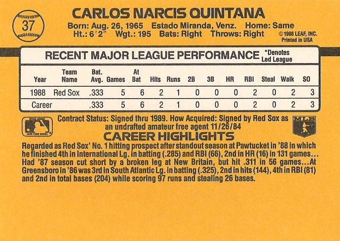 Carlos Quintana  baseball card collectible - Main Image 2