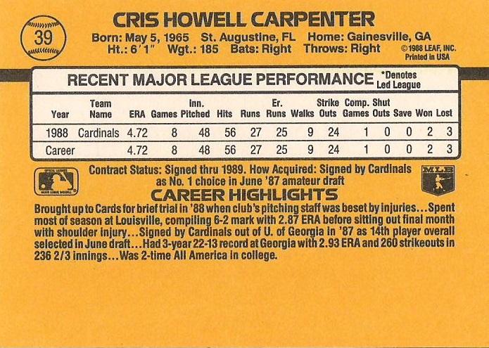 Cris Carpenter  baseball card collectible - Main Image 2