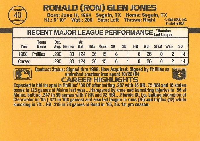 Ron Jones  baseball card collectible - Main Image 2