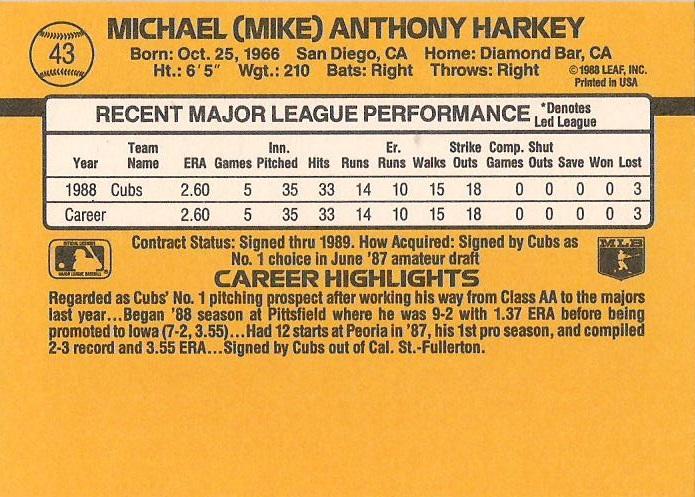 Mike Harkey  baseball card collectible - Main Image 2