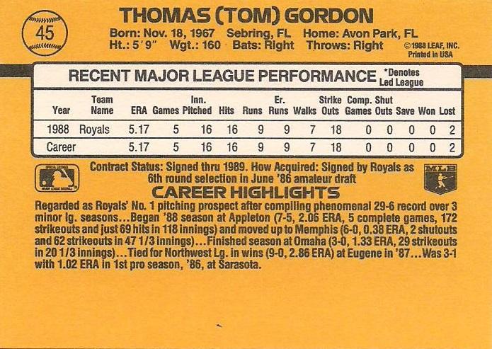 Tom Gordon  baseball card collectible - Main Image 2