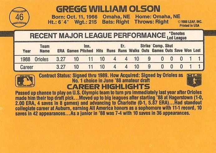 Gregg Olson  baseball card collectible - Main Image 2