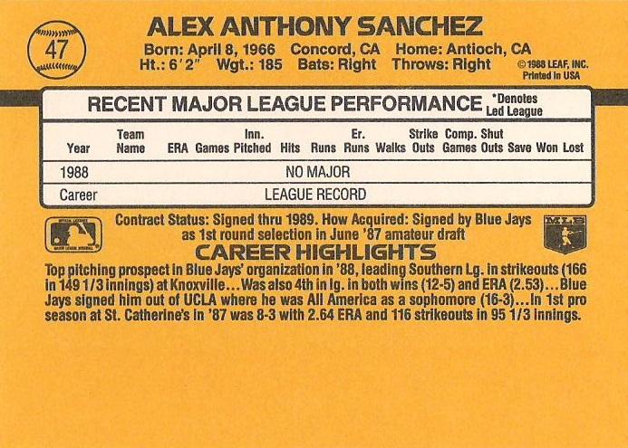 Alex Sanchez  baseball card collectible - Main Image 2